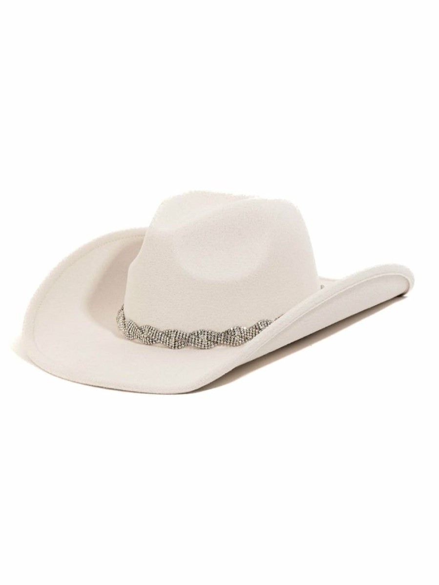 Gameday * | Best Sale Fame Accessories Hats Rhinestone Chain Beige Cowboy Hat