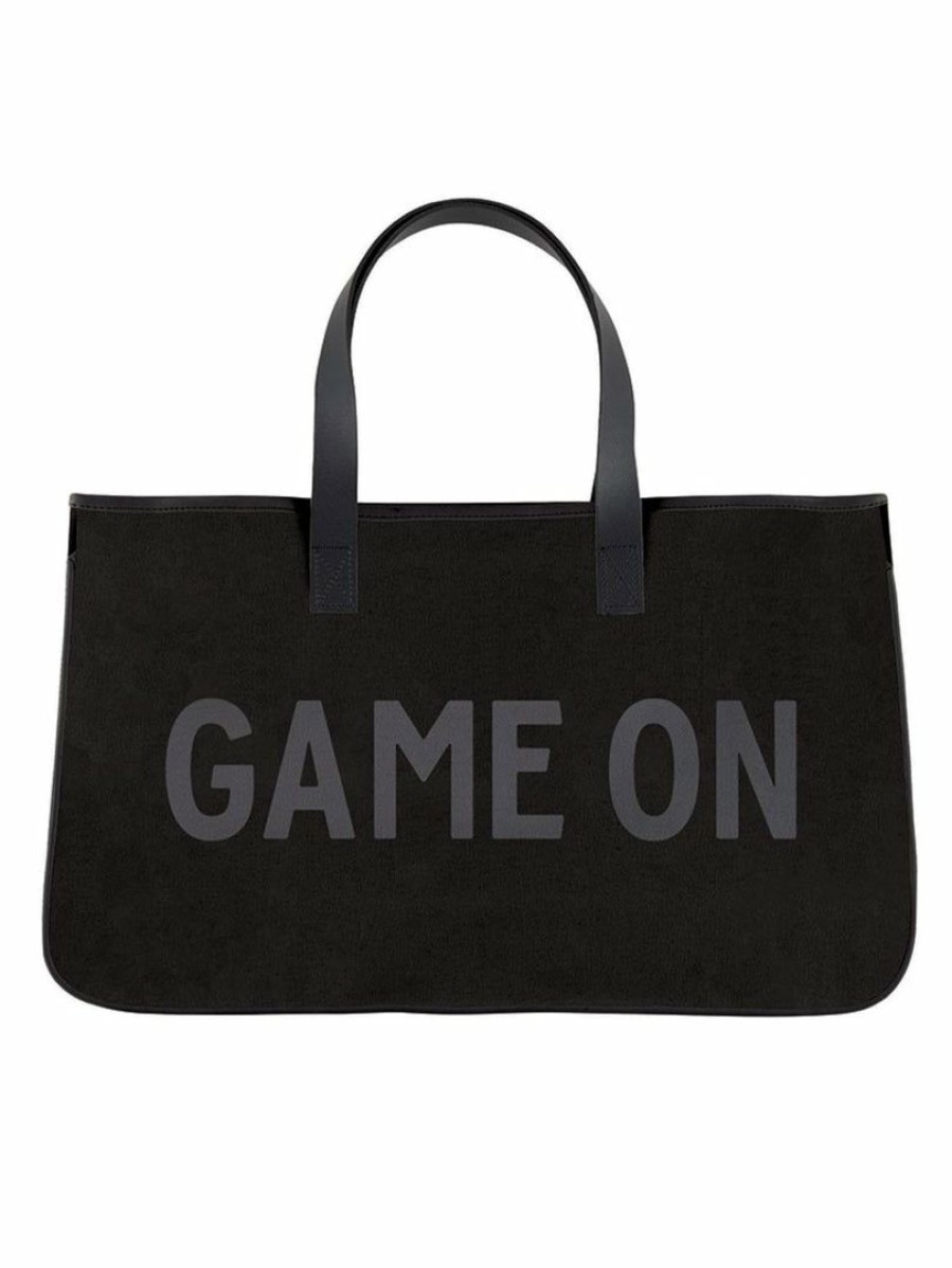 Gameday * | Cheap Accessories Game On Black Canvas Tote Bags