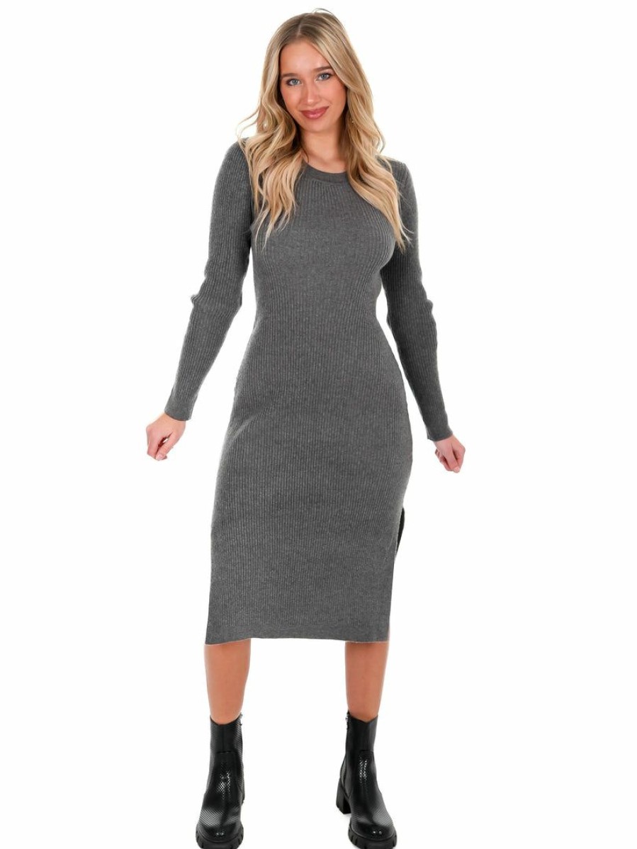 Clothing * | Coupon She + Sky Machine Heart Sweater Midi Dress Dresses Grey