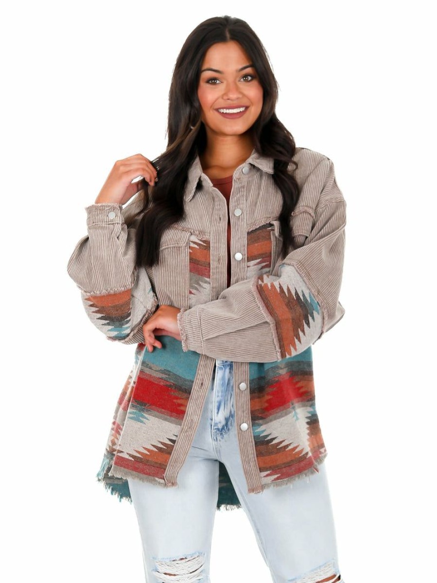 Clothing * | Coupon Pol Makes You Beautiful Corduroy Aztec Jacket Tops