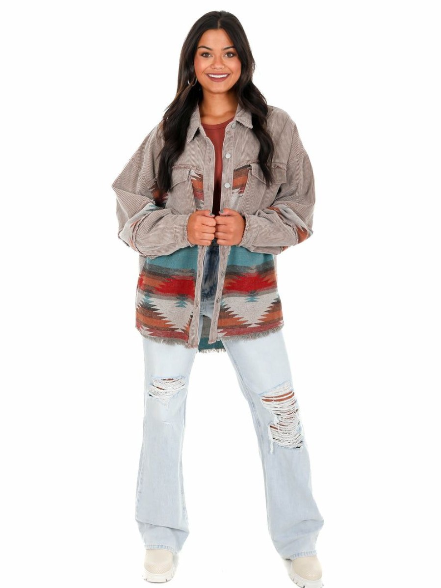 Clothing * | Coupon Pol Makes You Beautiful Corduroy Aztec Jacket Tops