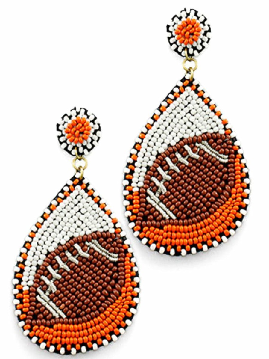 Gameday * | Budget Treasure Import Jewelry Orange Football Seed Bead Teardrop Earrings