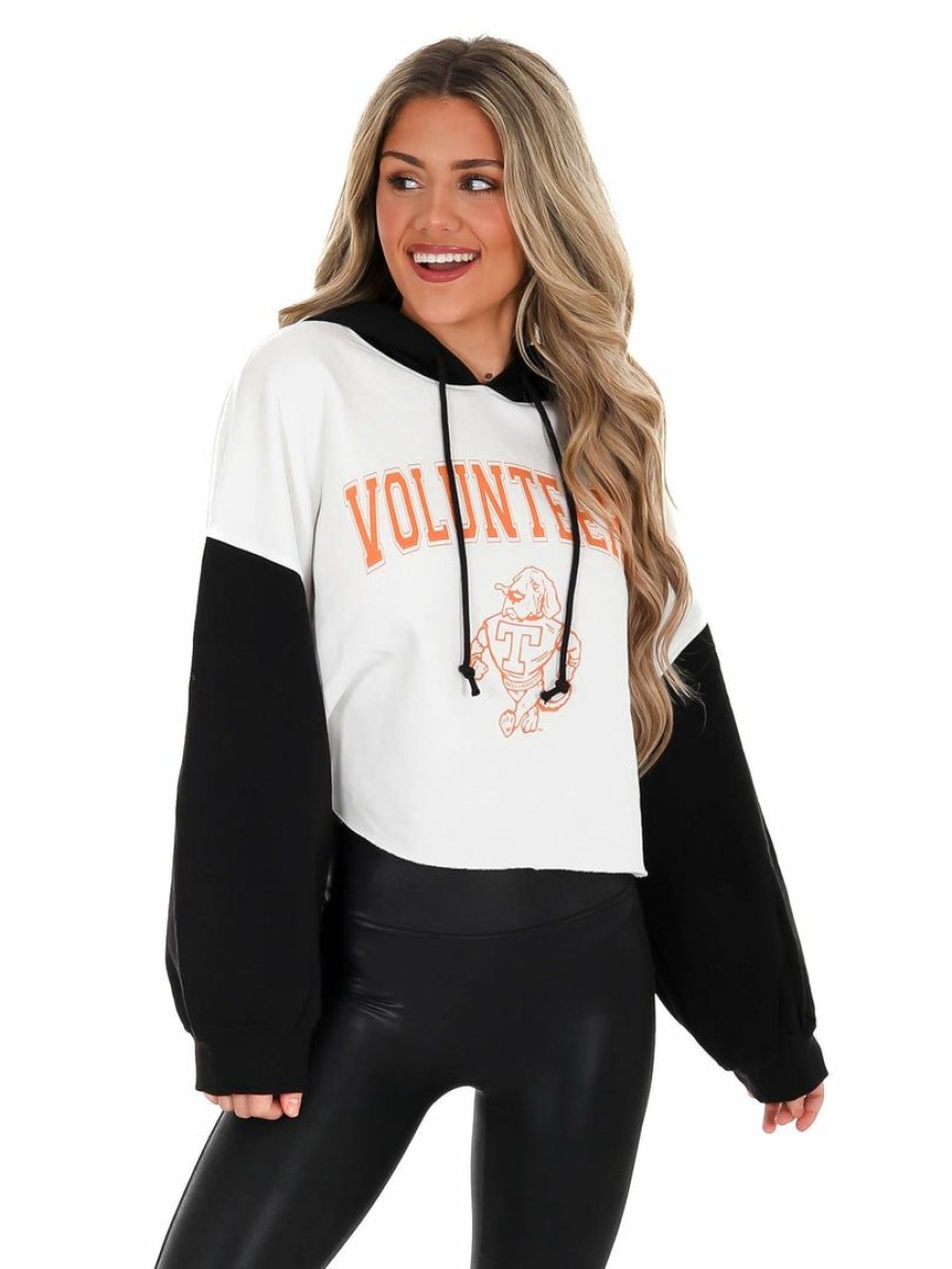 Gameday * | Best Sale Gameday Couture Graphic Tees Volunteers Good Time Colorblock Crop Hoodie White/Black