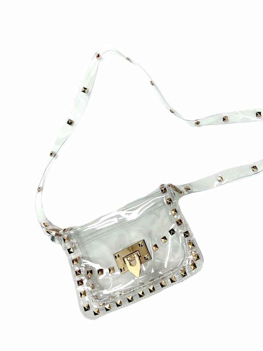 Gameday * | Wholesale Josie'S Boutique Clear Gold Studded Snap Front Handbag Accessories