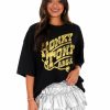 T-Shirts * | Cheapest Livy Lu Honky Tonk Angel Oversized Tee Black