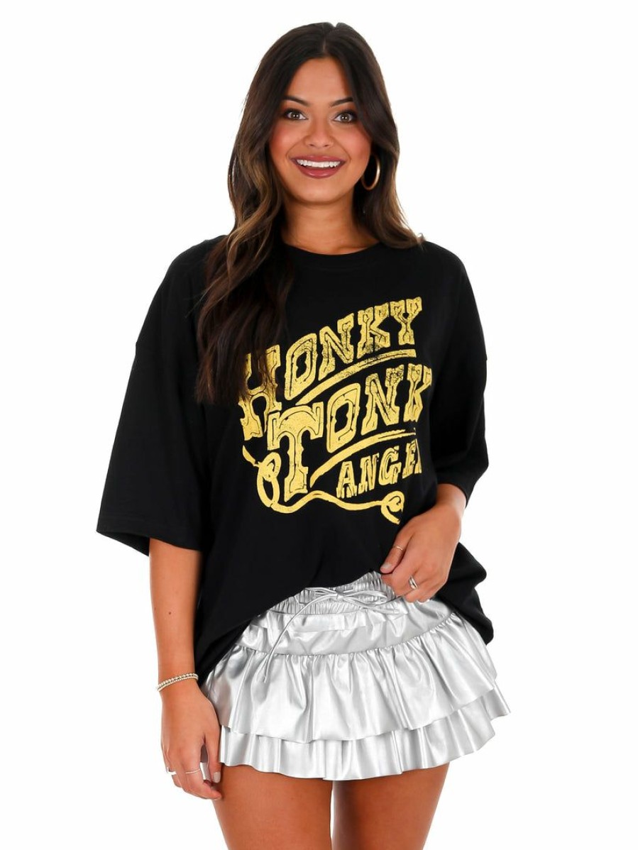 T-Shirts * | Cheapest Livy Lu Honky Tonk Angel Oversized Tee Black