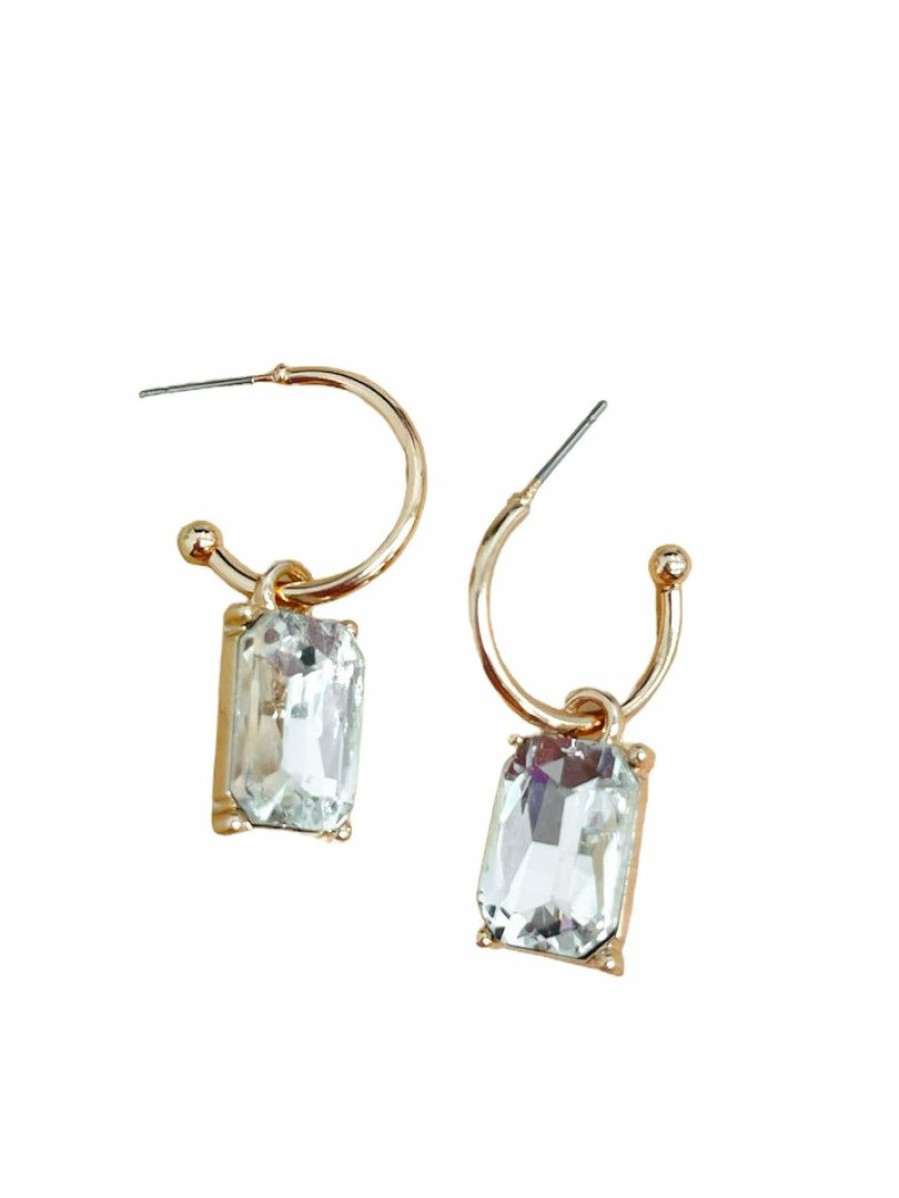 Gameday * | Flash Sale La Bien Aimee Open Hoop With Glass Bead Earrings