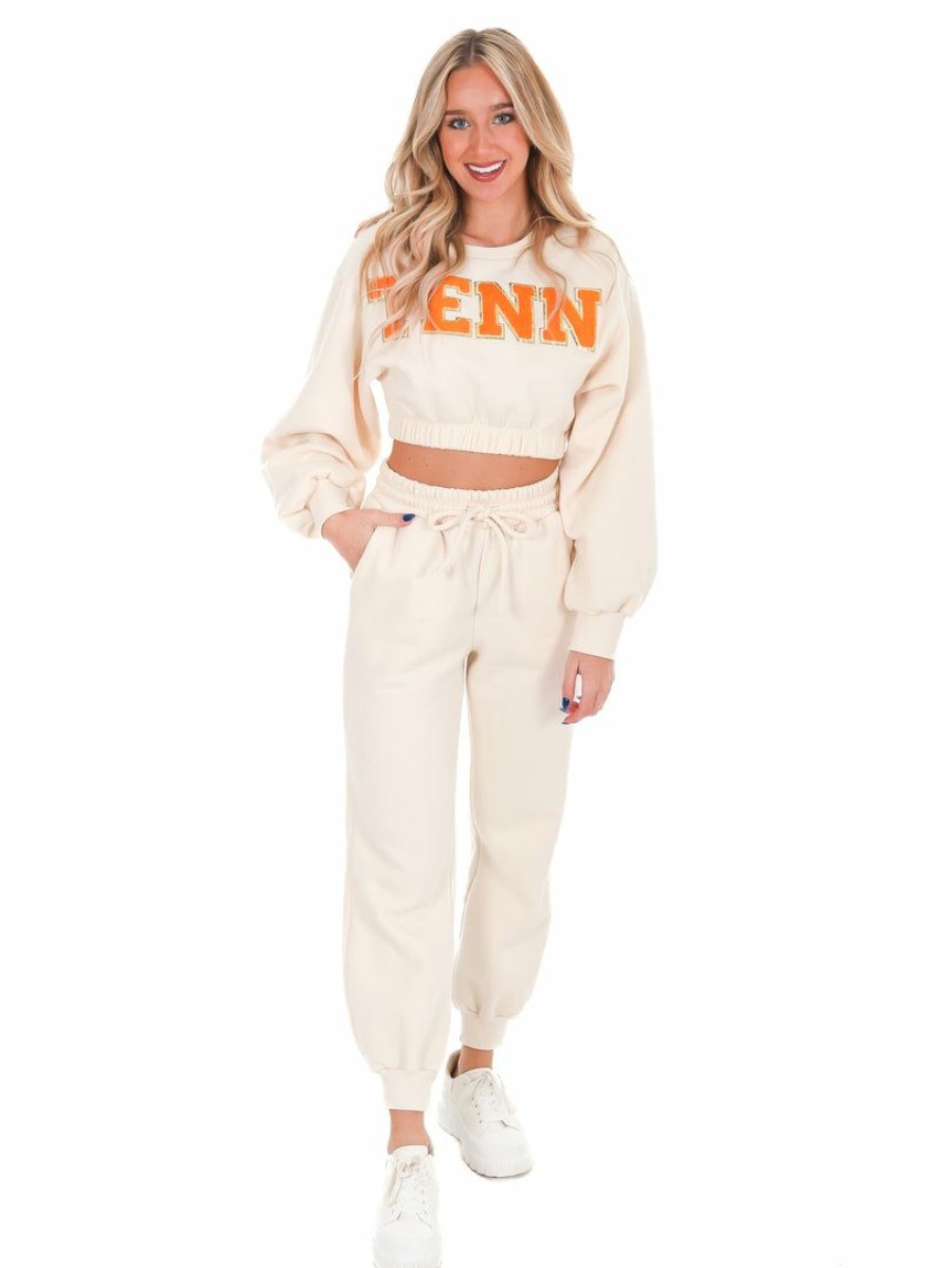 Gameday * | Best Sale Zenana Apparel Tenn Two Piece Set Cream