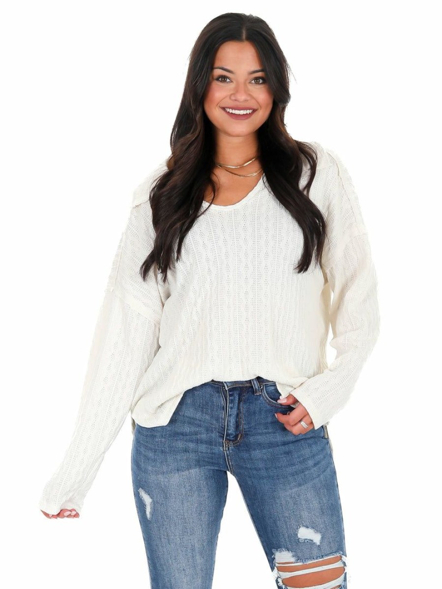 Clothing * | Hot Sale Fantastic Fawn Tops Nothing On You Cable Knit Top Ivory