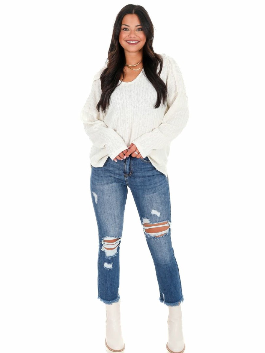 Clothing * | Hot Sale Fantastic Fawn Tops Nothing On You Cable Knit Top Ivory