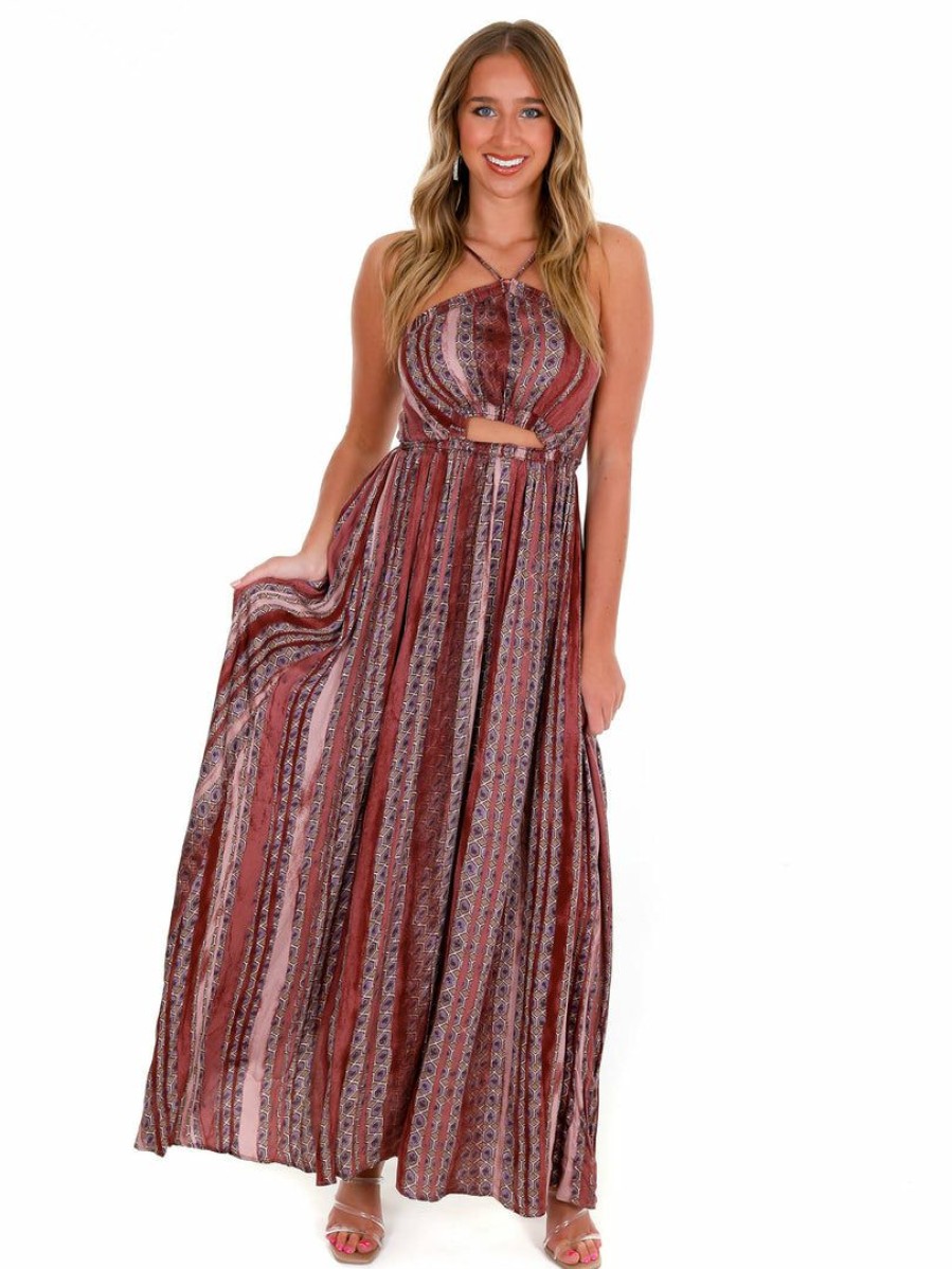 Clothing * | Top 10 In The Beginning Lean On Me Maxi Dress Dresses Burgundy