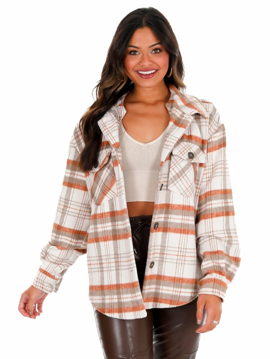 Clothing * | Wholesale Love Tree Pretty In Plaid Shacket Tops