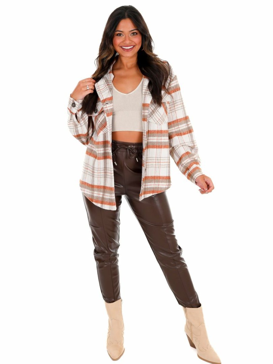 Clothing * | Wholesale Love Tree Pretty In Plaid Shacket Tops