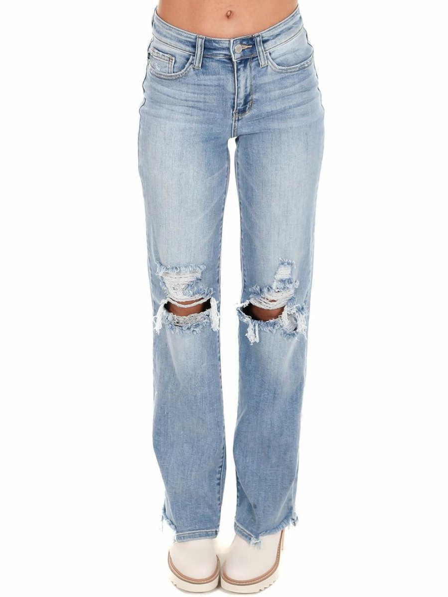 Clothing * | Flash Sale Judy Blue Bottoms Love Myself Destroy Straight Leg Jeans Light