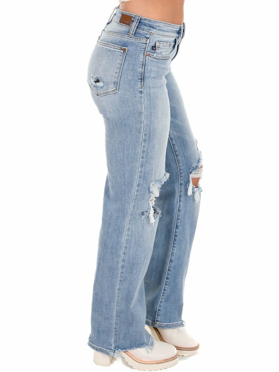 Clothing * | Flash Sale Judy Blue Bottoms Love Myself Destroy Straight Leg Jeans Light