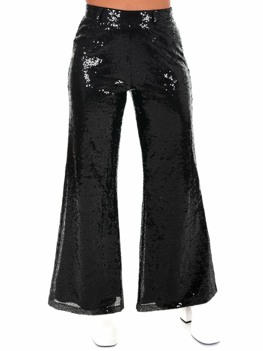 Clothing * | Brand New Main Strip Still Shining Sequin Wide Leg Pants Black