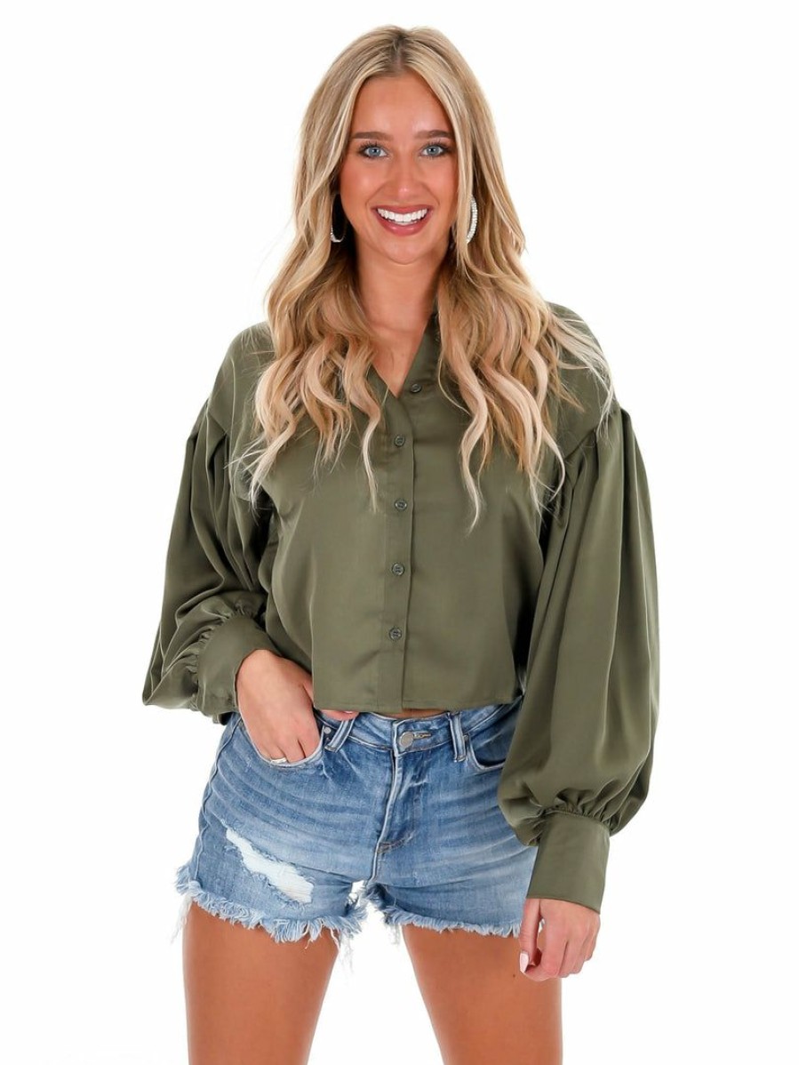 Clothing * | Wholesale Glam Seventeen Again Satin Button Up Top Tops