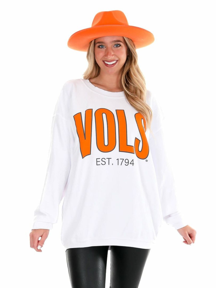 Gameday * | Top 10 Charlie Southern Graphic Tees Vols Tn Collegiate Corded Crew Pullover White