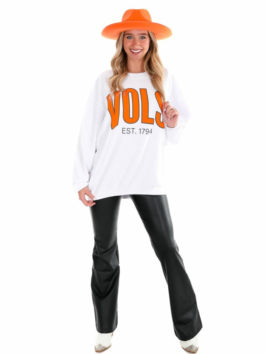 Gameday * | Top 10 Charlie Southern Graphic Tees Vols Tn Collegiate Corded Crew Pullover White