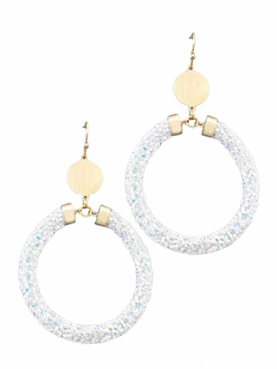 Gameday * | Wholesale Golden Stella Jewelry White Sparkling Tube Dangle Earrings