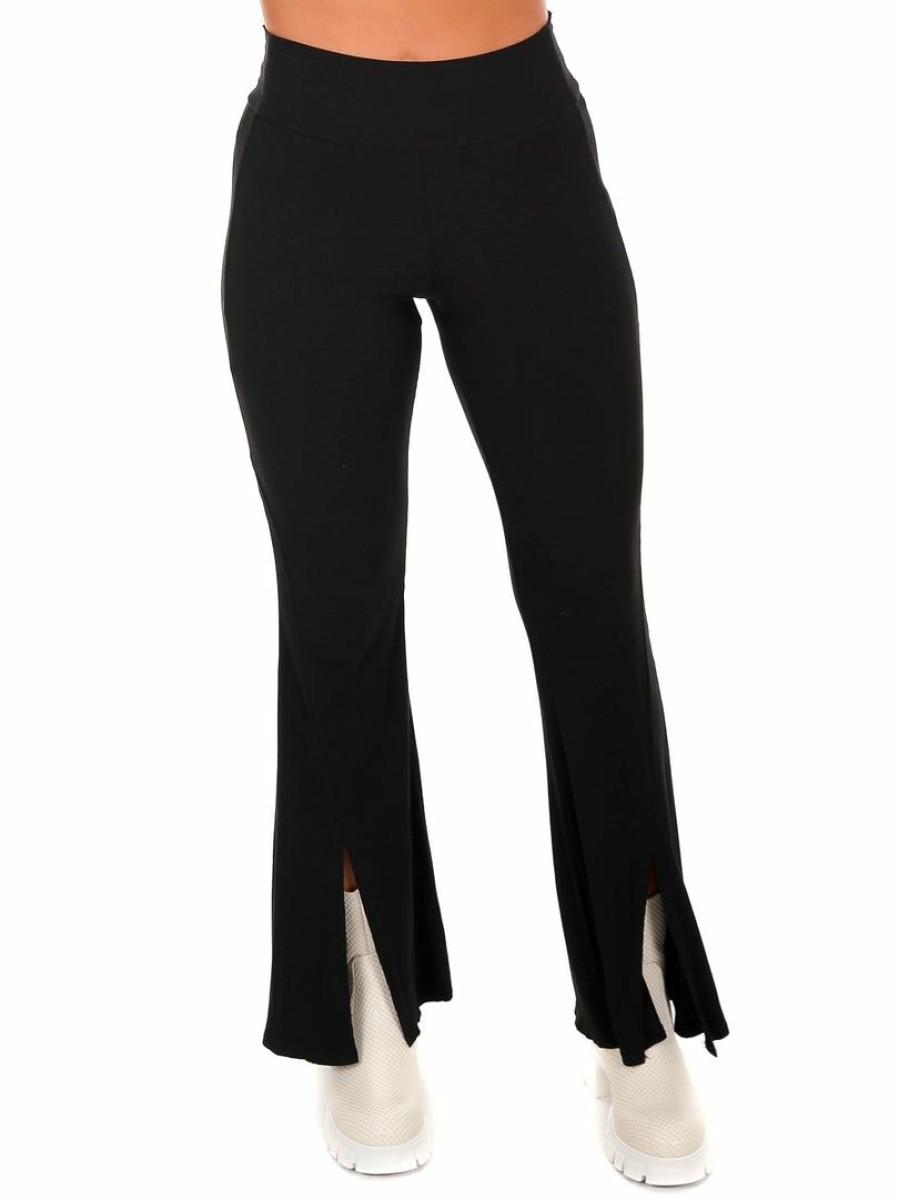 Clothing * | Promo Illa Illa Bottoms Can'T You See Ribbed Flare Pants Black