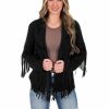 Clothing * | Best Pirce Umgee Broken Strings Suede Fringe Jacket Outerwear