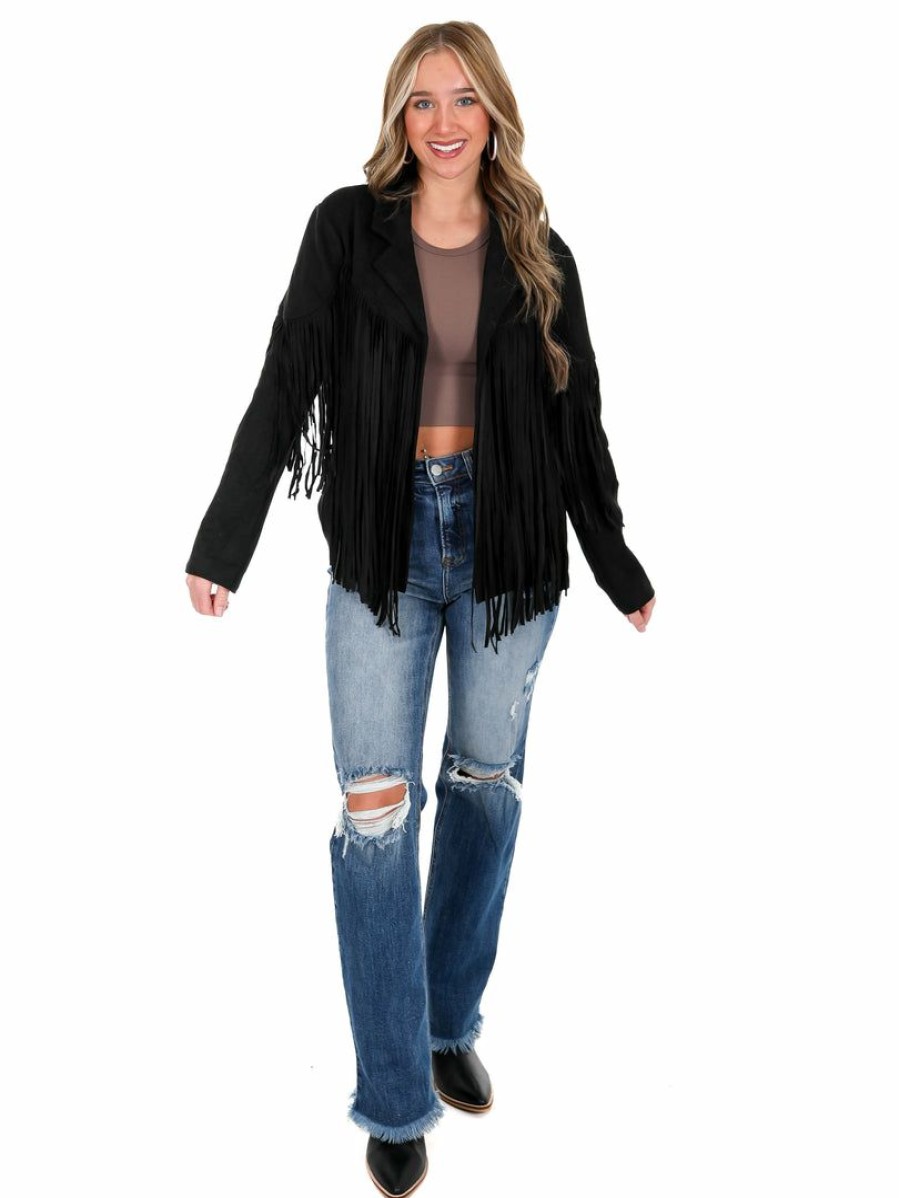 Clothing * | Best Pirce Umgee Broken Strings Suede Fringe Jacket Outerwear