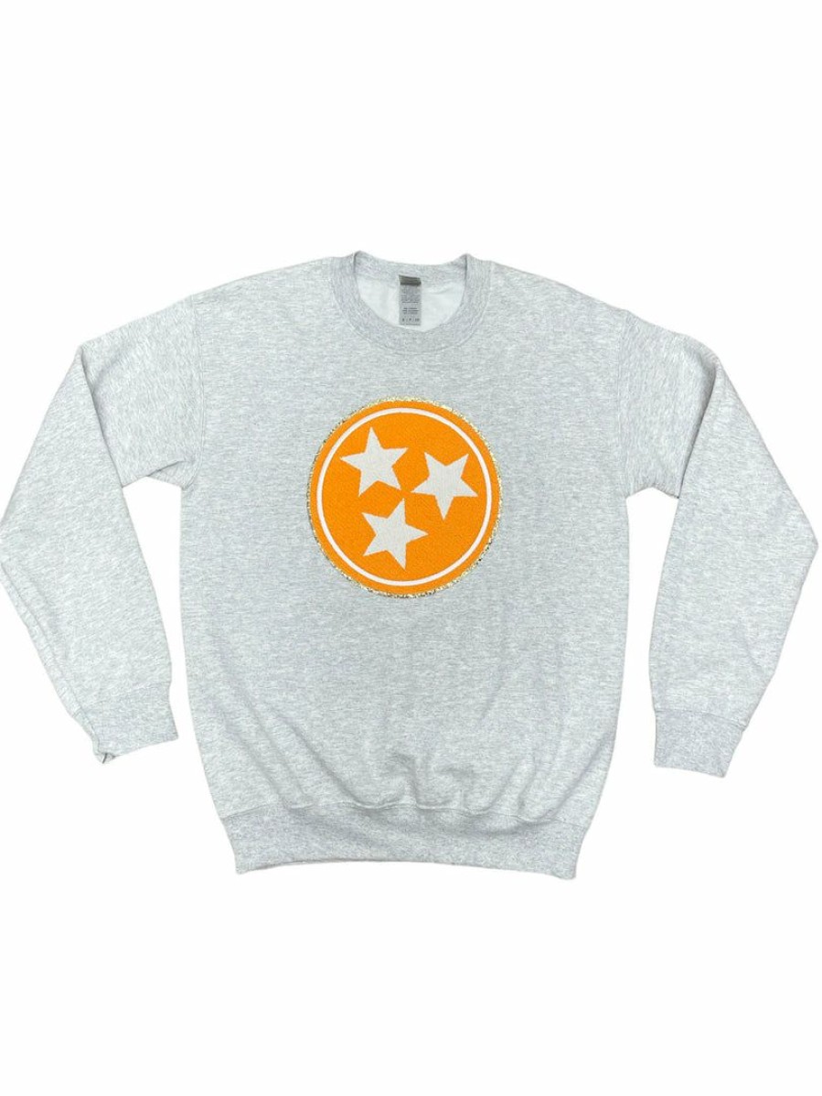 Gameday * | Budget Josie'S Boutique Chenille Patch Tri-Star Sweatshirt Gameday Ash