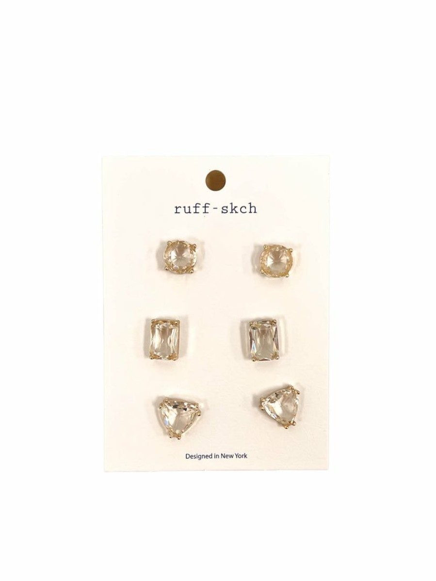 Gameday * | Deals Rough Sketch Rhinestone Stud Earring Set Earrings