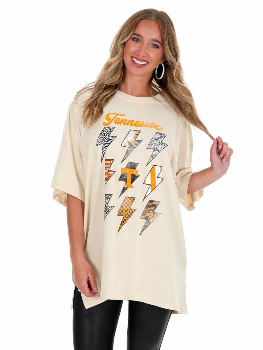 Gameday * | Best Reviews Of Pressbox Tennessee Flash Oversized Tee Ivory