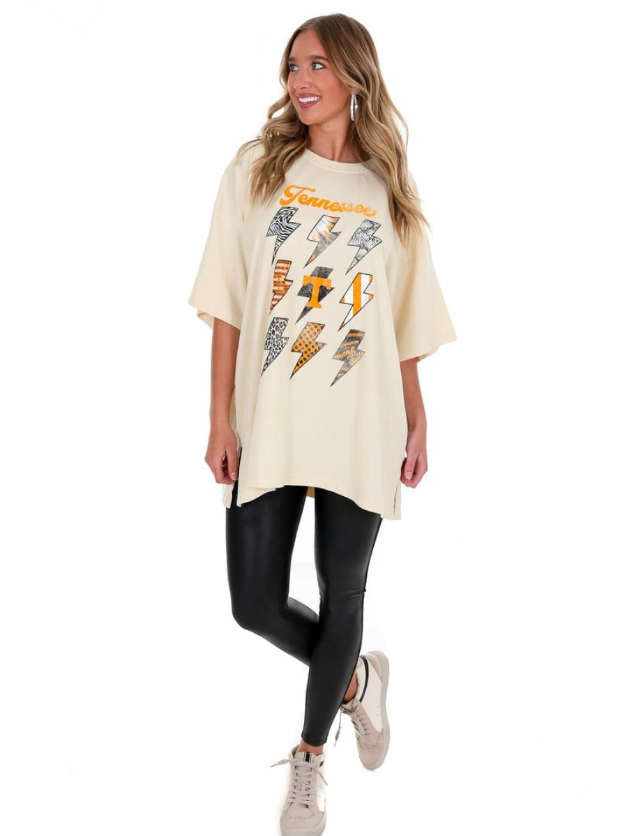 Gameday * | Best Reviews Of Pressbox Tennessee Flash Oversized Tee Ivory