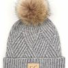 Gameday * | Wholesale Apparel C.C Collection Kids Light Melange Grey Diagonal Stripe Criss-Cross Knit Pom Beanie