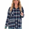 Clothing * | Deals Peach Love California Sweet Thing Plaid Button Up Top Tops Navy/Teal