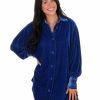 Clothing * | Discount Blue B Defying Gravity Velvet Button Up Signal Blue