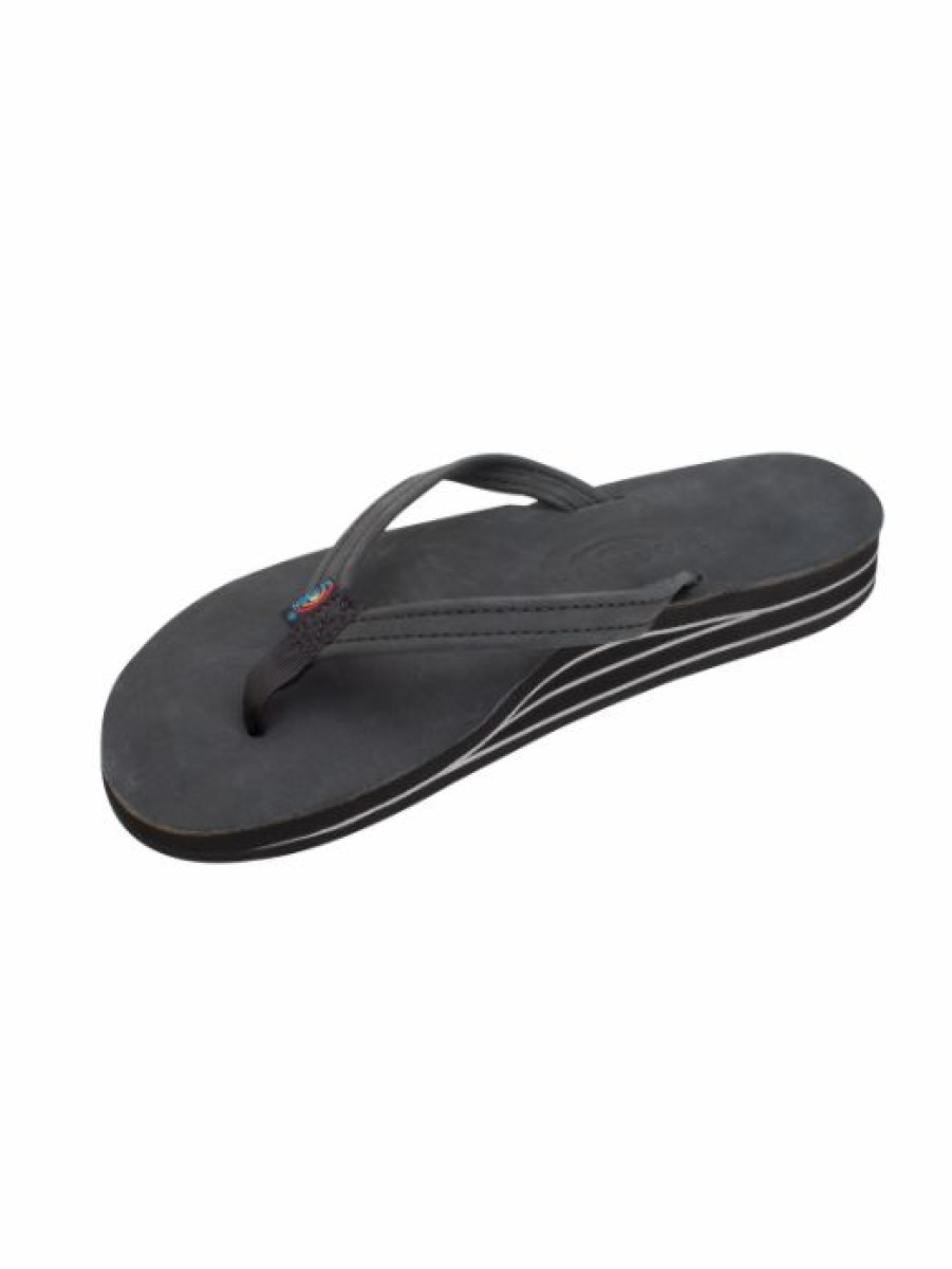 Shoes * | Cheapest Footwear Rainbows Narrow Strap Double Arch Support Leather Sandal Premier Black