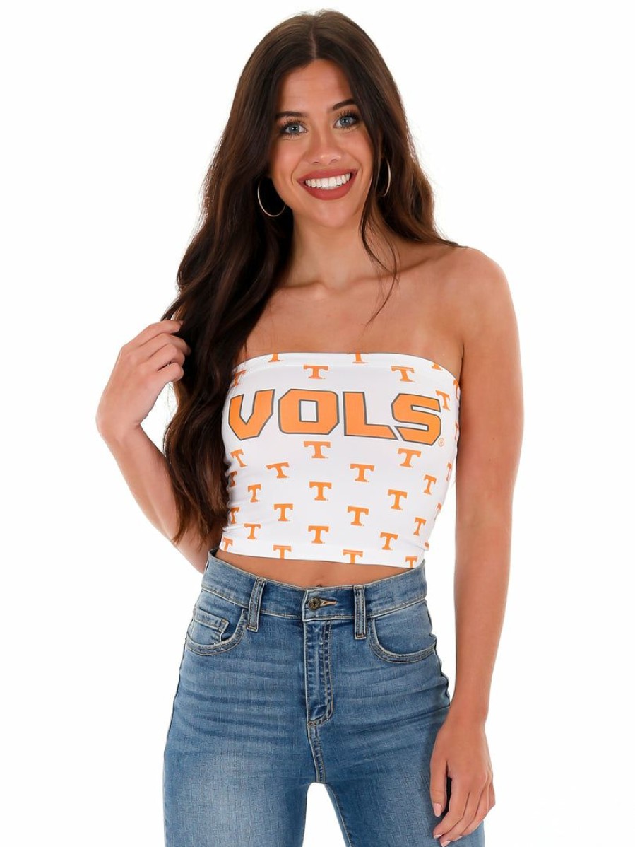 Gameday * | Best Pirce Apparel Go Vols Crop Tube Top Graphic Tees White