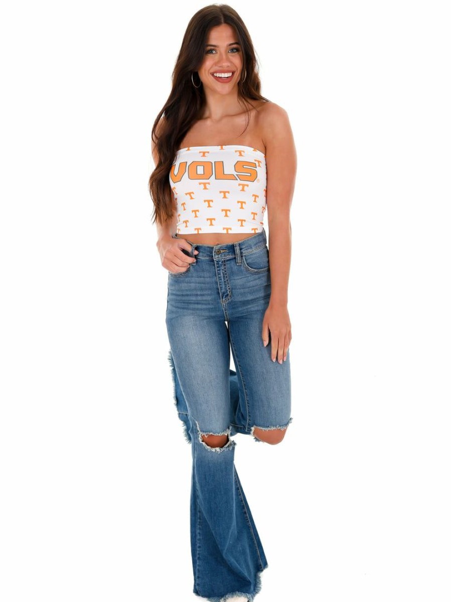 Gameday * | Best Pirce Apparel Go Vols Crop Tube Top Graphic Tees White