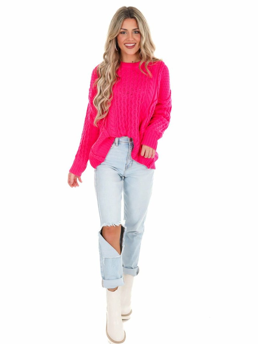 Clothing * | Hot Sale En Merci On Your Mind Cable Knit Sweater Tops