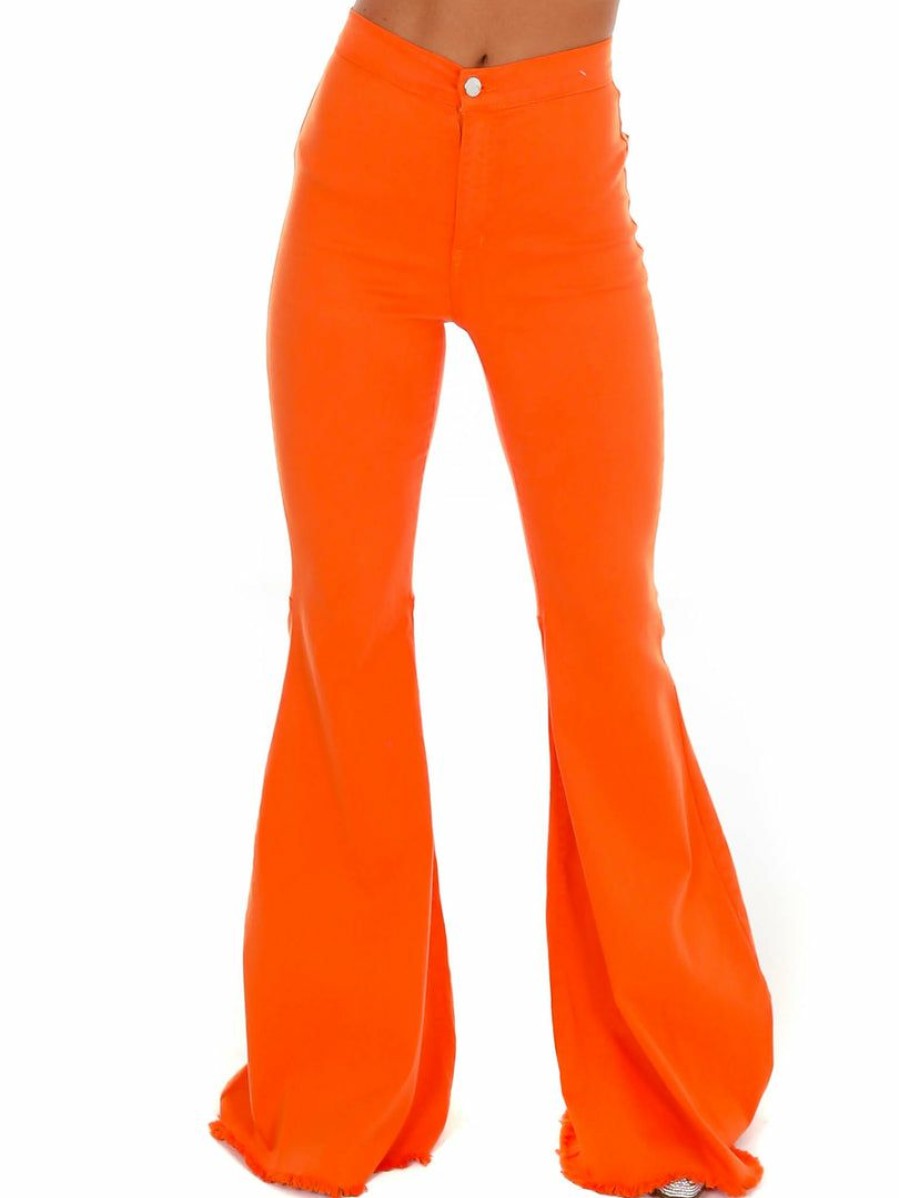 Gameday * | Budget Vibrant Keep It Up High Waisted Flare Jeans Apparel Orange