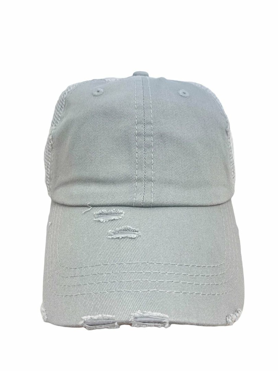 Gameday * | Deals Josie'S Boutique Vintage Grey Mesh Baseball Hat Accessories