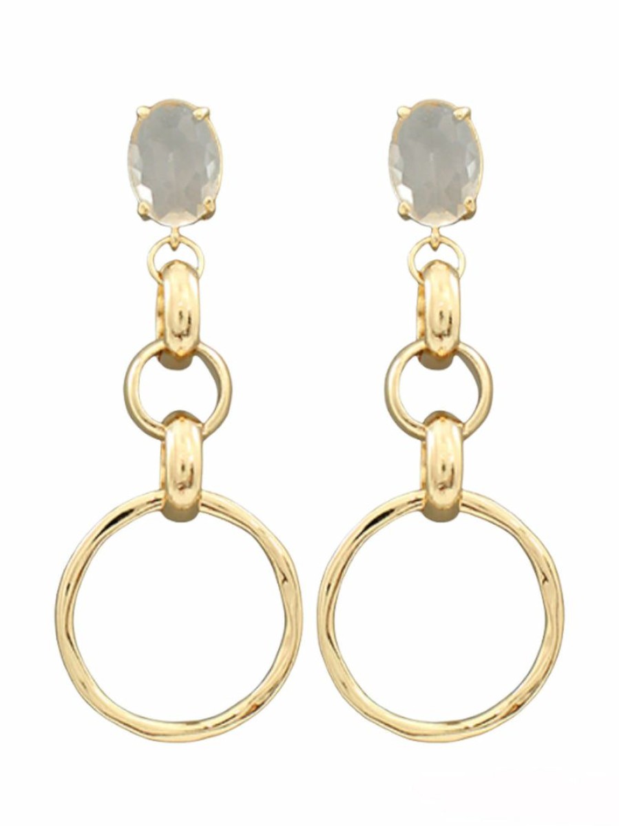 Gameday * | Deals Jewelry Oval Crystal & Chain Link Earrings