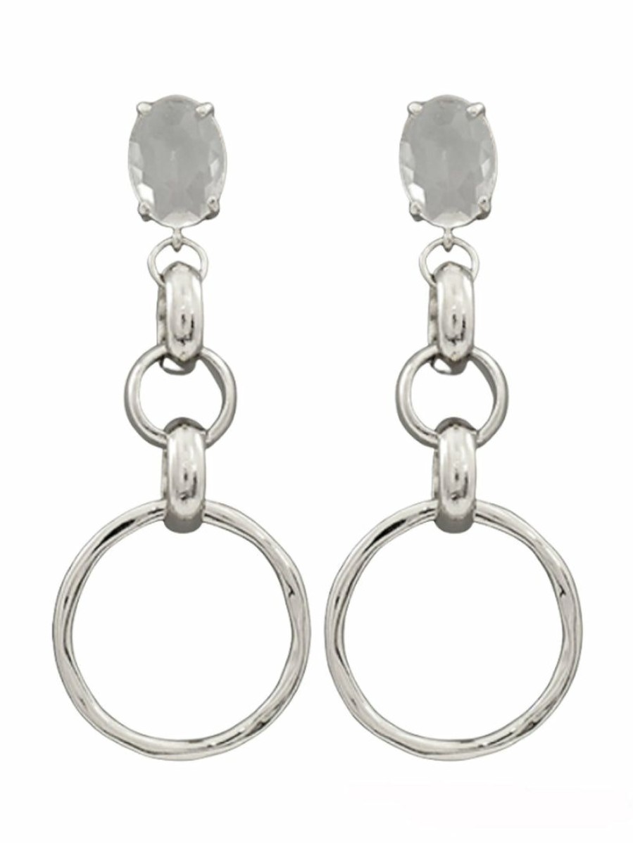 Gameday * | Deals Jewelry Oval Crystal & Chain Link Earrings