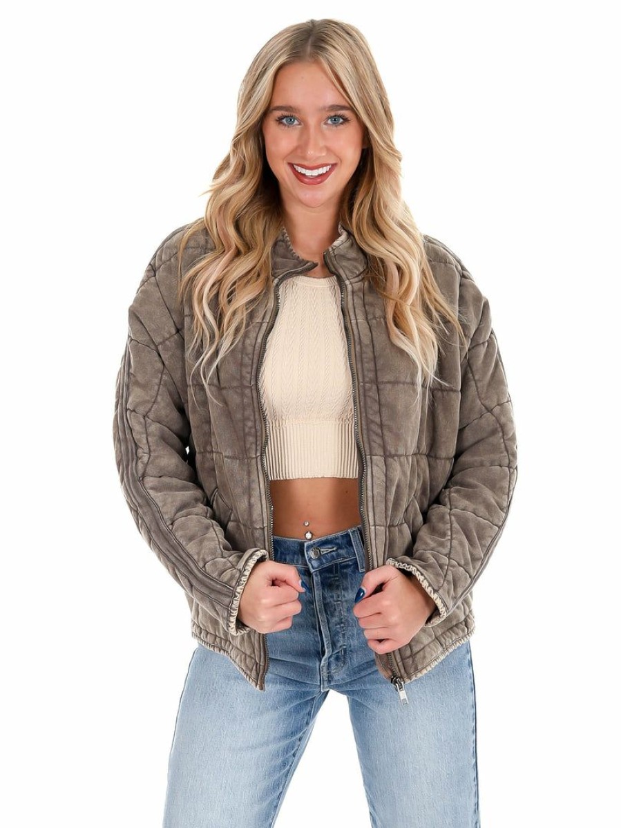 Clothing * | Cheap Zenana Shades Of Winter Quilted Dolman Jacket