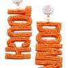 Gameday * | Cheap Wona Trading Beaded Orange Touchdown Earrings