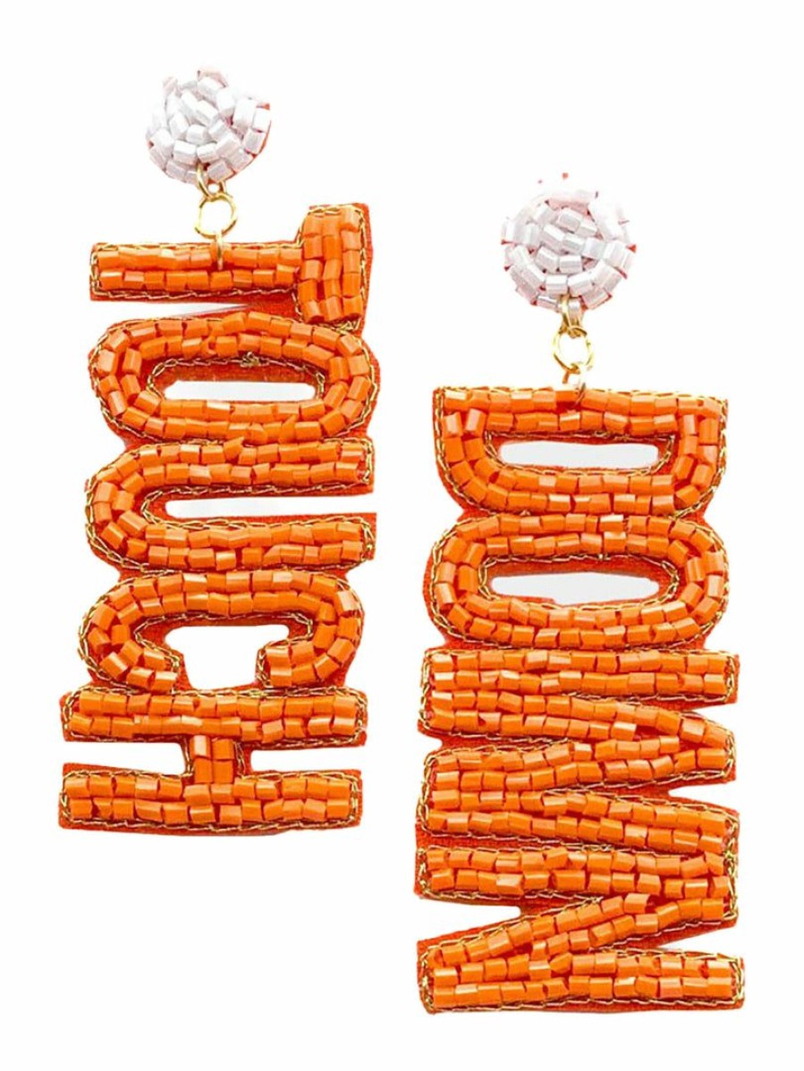 Gameday * | Cheap Wona Trading Beaded Orange Touchdown Earrings