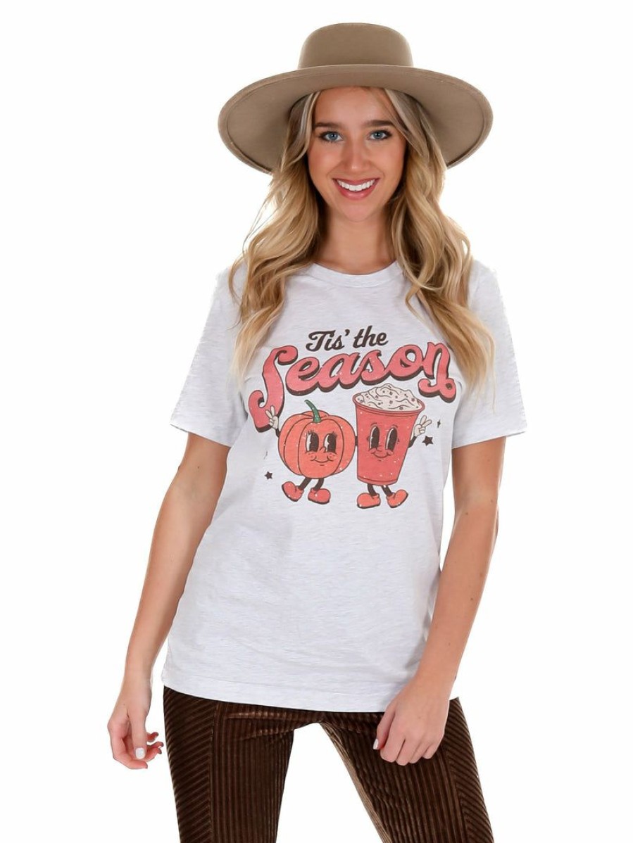 T-Shirts * | Best Sale Kissed Apparel Retro Tis The Season Fall Graphic Tee Ash Gray