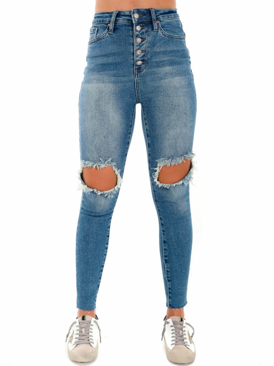 Clothing * | Deals Ymi Past Due Exposed Button Ankle Jeans