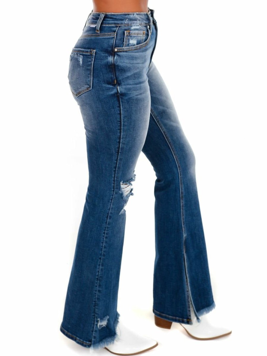 Clothing * | Hot Sale Risen Jeans Bottoms To The End High Rise Slit Flare Dark