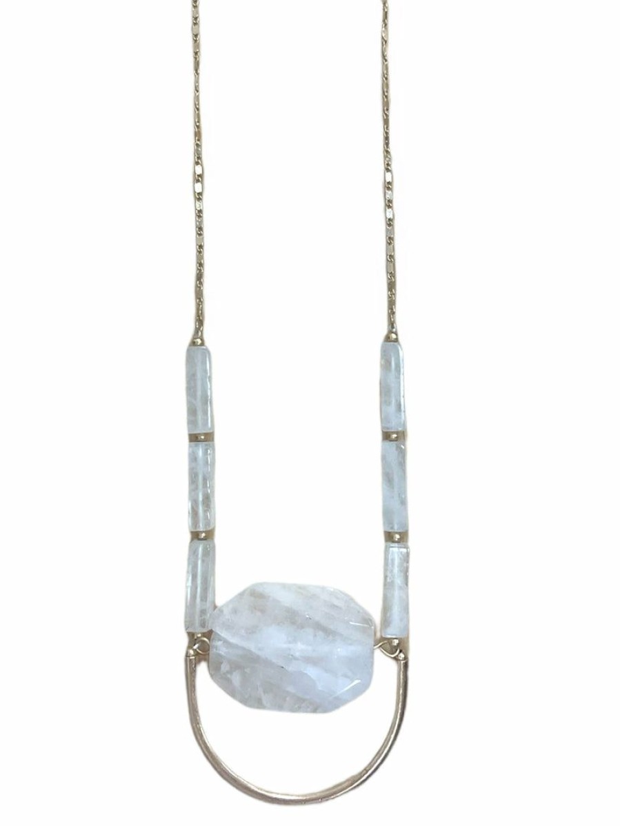 Gameday * | Brand New Joyful Jewelry Half Circle Natural Stone Necklace