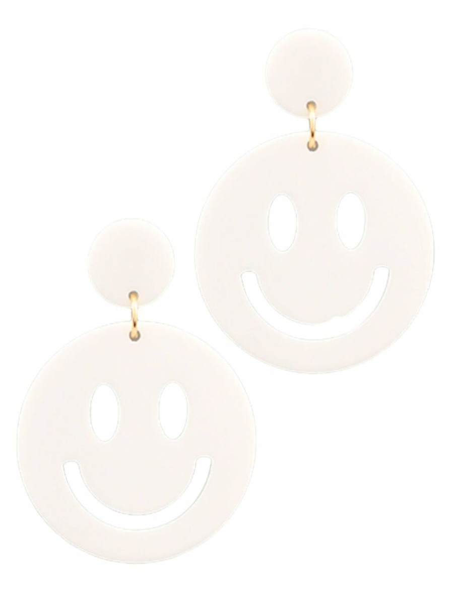 Gameday * | Brand New Golden Stella Jewelry White Acrylic Smiley Face Dangle Earrings